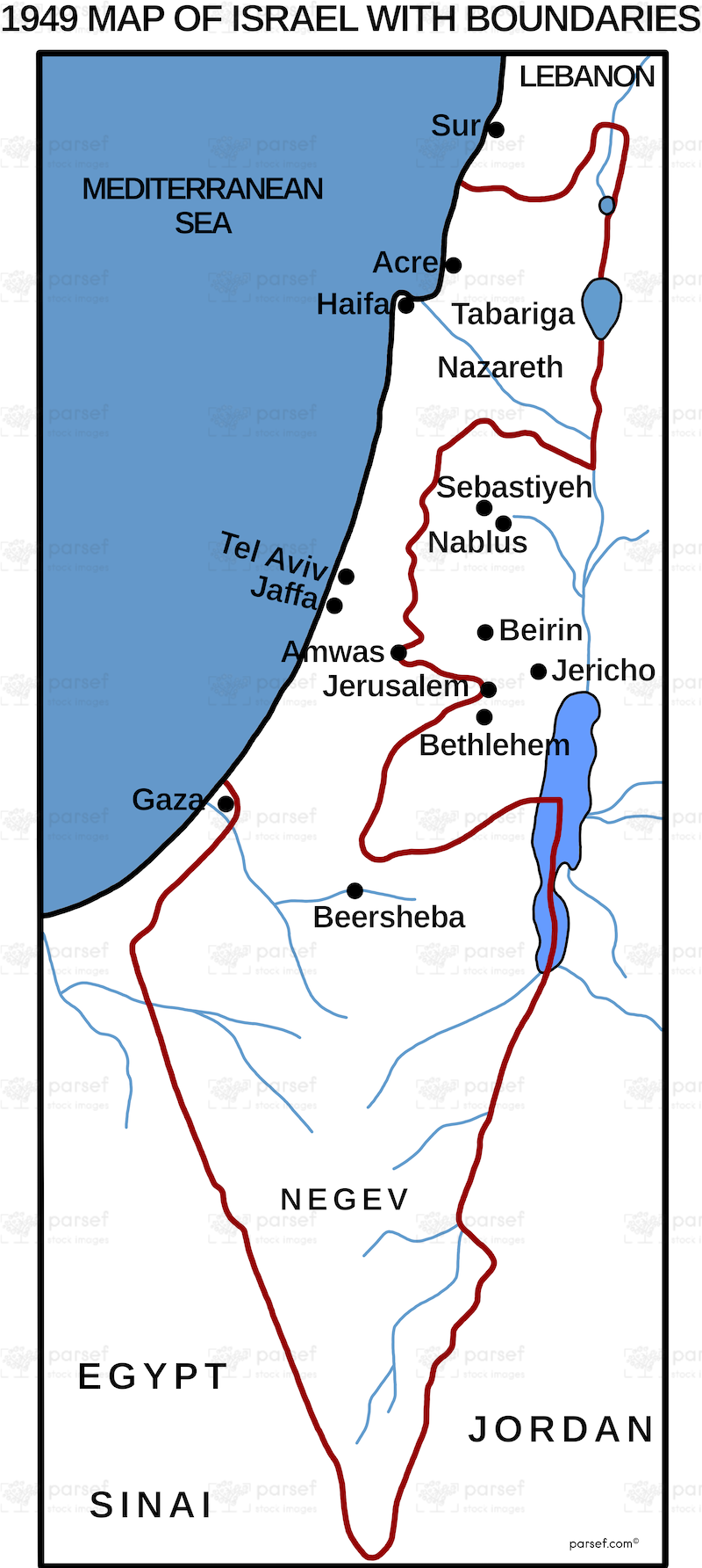 Israel in 1949 With Boundaries Map | Bible History Maps