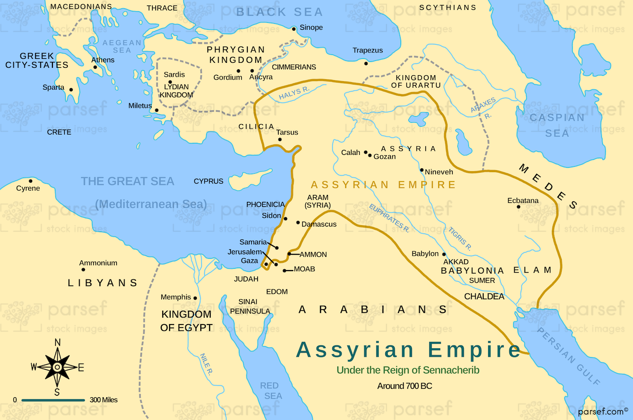 Assyrian Empire Under Sennacherib Map | Bible History Maps