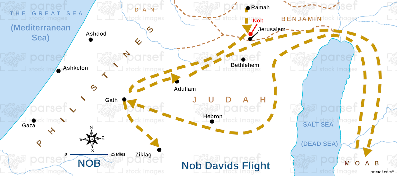 I Samuel Nob Davids Flight Map | Bible History Maps