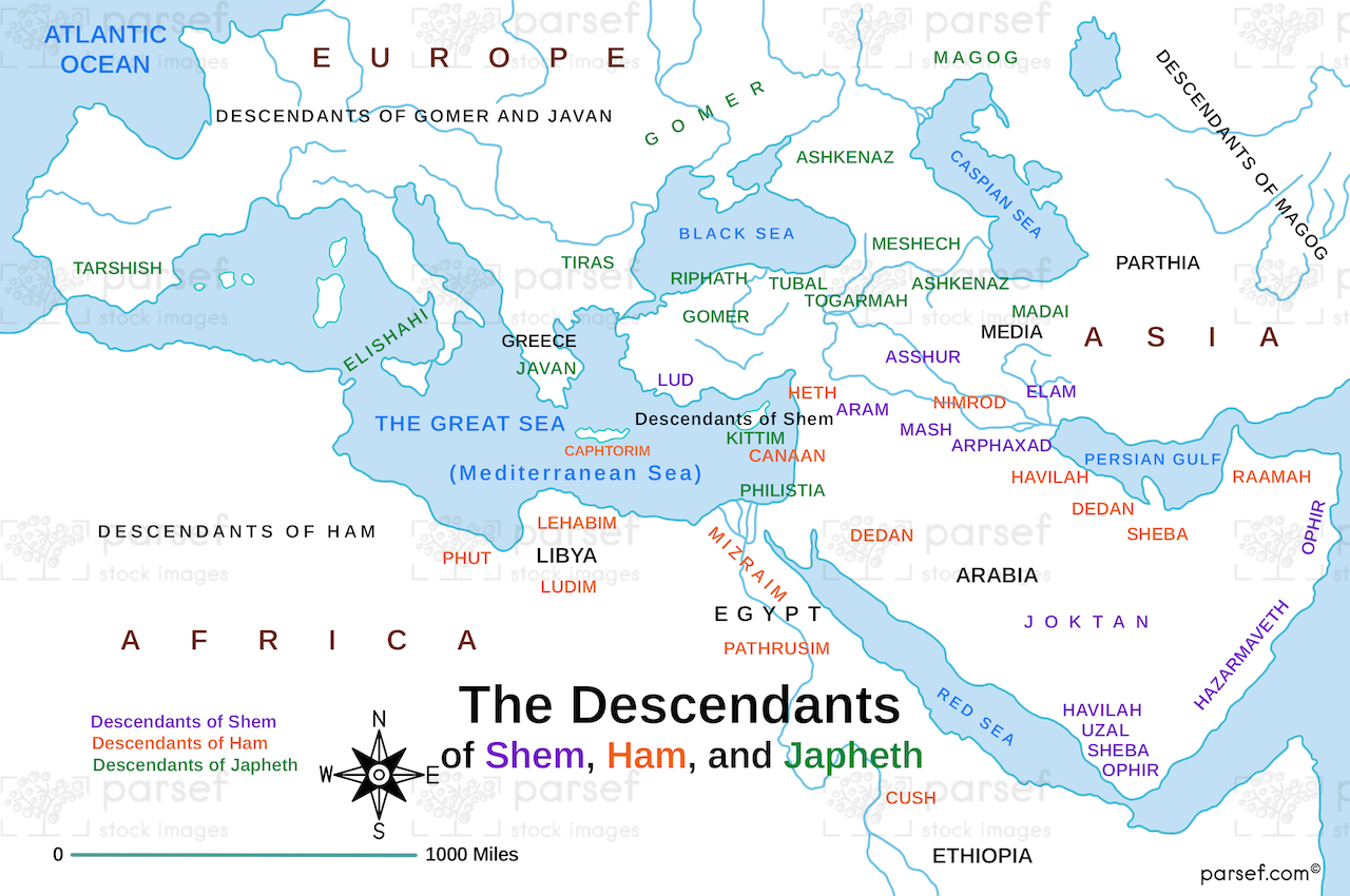 Shem, Ham, and Japheth’s Descendants Map Bible History Maps