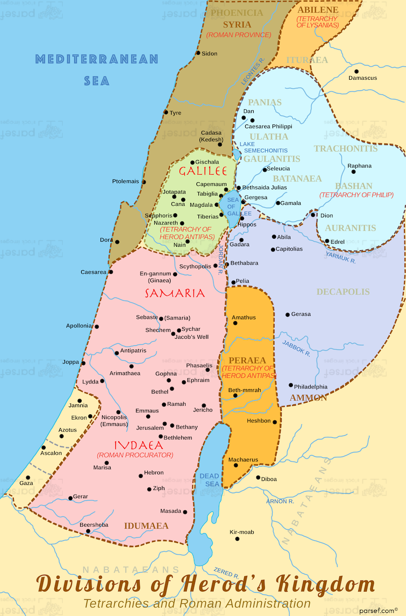 Divisions Of Herod s Kingdom Map Bible History Maps
